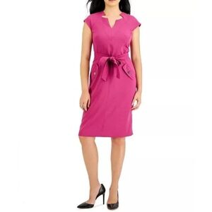 KASPER Cap-Sleeve Belted Sheath Dress Size 12 Fushia pink career professional